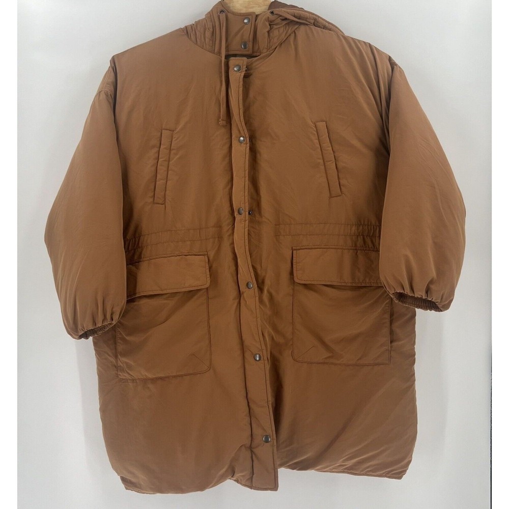 American Eagle Womens Puffer Long Heavyweight Hooded Jacket Tan Size XXL‎ NWOT